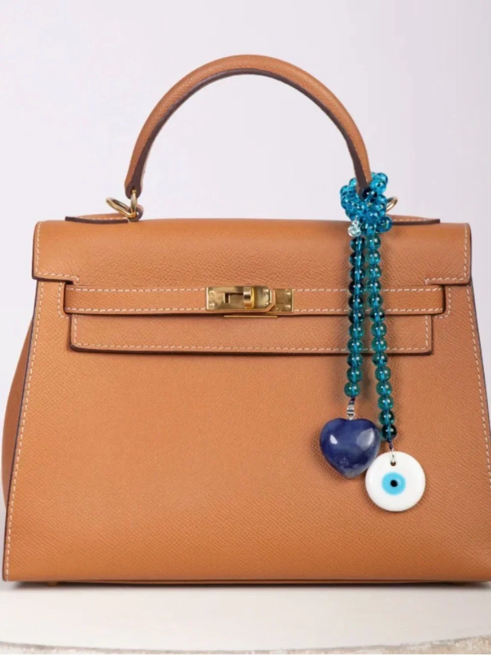 New MAYAMAR Evil Eye & Heart Beaded Bag Charm - Blue, 15” - Picture 8 of 9